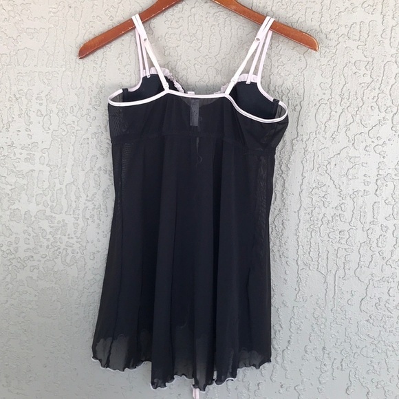 Victoria’s Secret Black Sheer Mesh Tie Front Babydoll Lingerie - Picture 2 of 9